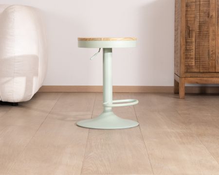 Set di 2 sgabelli regolabili "Juo" con seduta in legno e gamba in metallo verde