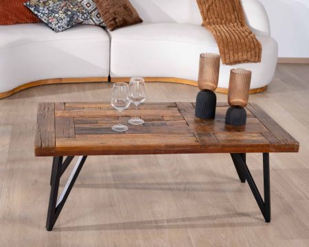 Tavolino in legno massiccio di recupero "Cidade" da 120 cm con gambe in metallo nero