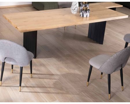 Tavolo da pranzo rettangolare "Audacio", 220 cm, legno massiccio, gambe in metallo plissettato nero
