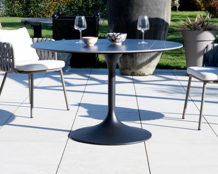 Tavolo rotondo "Saumur", 120 cm, nero, per esterni, in alluminio e ceramica