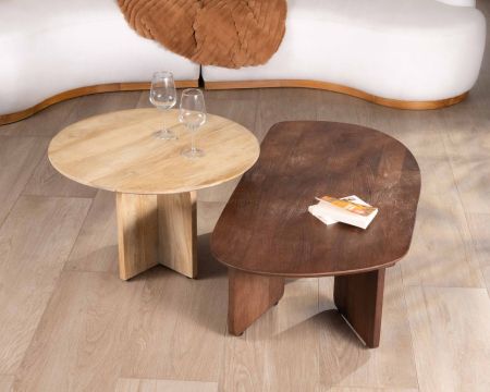 Duo di tavolini "Pise" in mango naturale e marrone levigato
