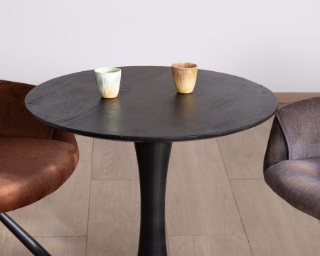 Tavolo rotondo "Piccadilly" in legno di mango nero con base a tulipano, diametro 70 cm