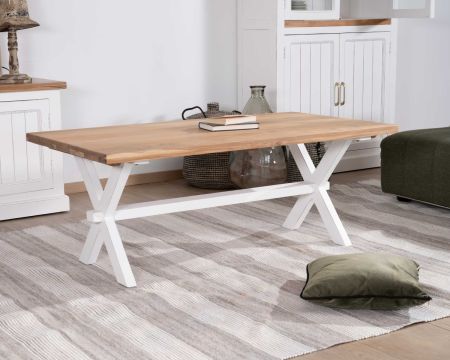 Tavolino rettangolare in acacia "Trégastel" con gambe bianche in stile country
