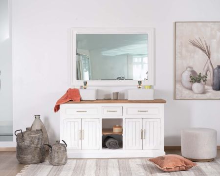 Mobile da bagno doppio in acacia bianca e naturale "Trégastel