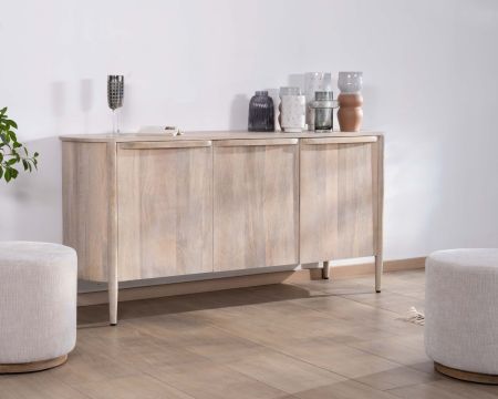 Credenza "Manon" a 3 ante 175 cm in mango massiccio con fianchi arrotondati