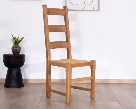Sedia da pranzo "antica" in rovere massiccio con seduta intrecciata, look classico