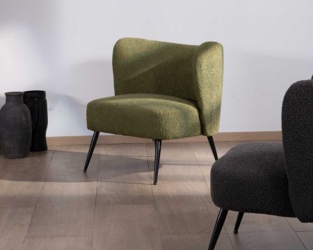 Sedia rospo "Ripple" in tessuto verde e gambe in metallo