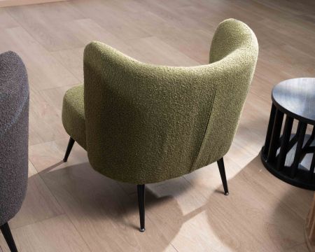 Sedia rospo "Ripple" in tessuto verde e gambe in metallo