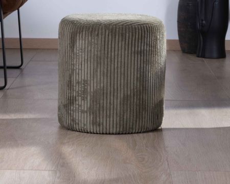 Set di 2 piccoli pouf rotondi in velluto a coste color kaki "Snaw", diametro 35 cm