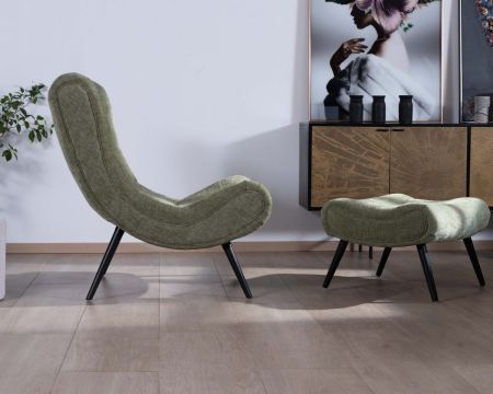 Poltrona avvolgente "Caspe" con pouf in velluto verde
