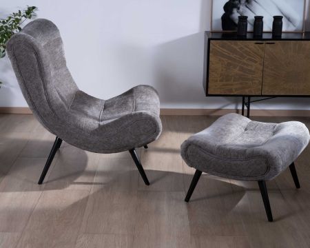 Poltrona comfort in velluto grigio "Caspe" con poggiapiedi
