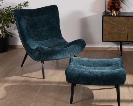 Poltrona reclinabile "Caspe" con poggiapiedi in tessuto blu petrolio