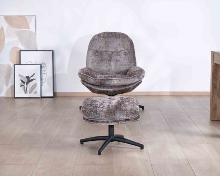 Poltrona comfort in stile retrò grigio cenere con poggiapiedi "Branson" girevole a 360°