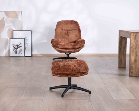 Poltrona reclinabile a 360° "Branson" con poggiapiedi in morbido tessuto terracotta