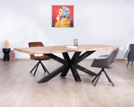 Tavolo da pranzo di alta gamma con piano in legno spesso e gambe in metallo "3D" 240 cm