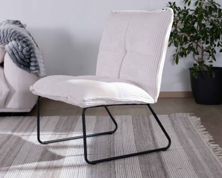 Set di 2 poltrone "Calvin" in velluto a coste bianche senza braccioli, gambe in metallo
