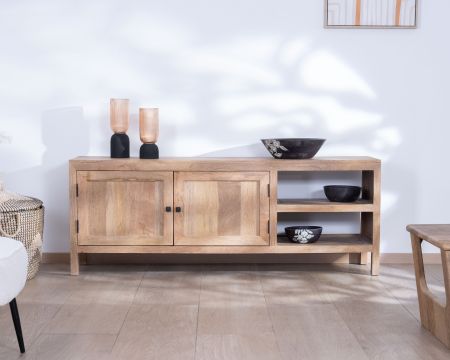 Porta TV in legno di mango "Maestro" da 160 cm con doppia anta
