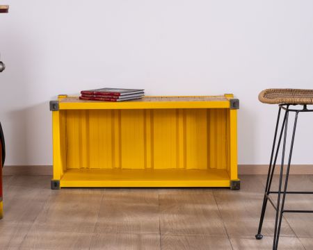Scaffale per il riciclaggio giallo "Crazy" con piano in legno