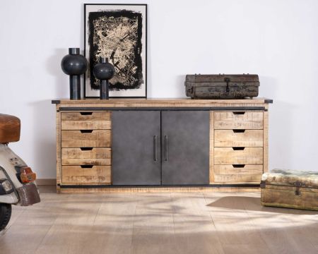 Buffet "Caractère" in metallo e legno da 200 cm con ante scorrevoli