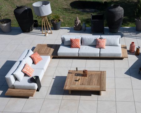 Divano da giardino modulare "Eclipse" a 5 posti con ripiano angolare in teak