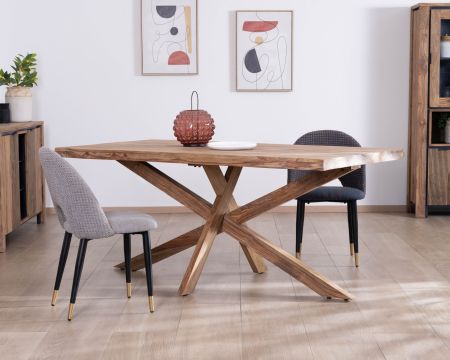 Tavolo da pranzo da 180 cm con piano naturale e gambe incrociate in 100% palissandro "Enoa"