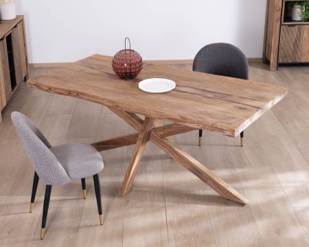 Tavolo da pranzo da 180 cm con piano naturale e gambe incrociate in 100% palissandro "Enoa"