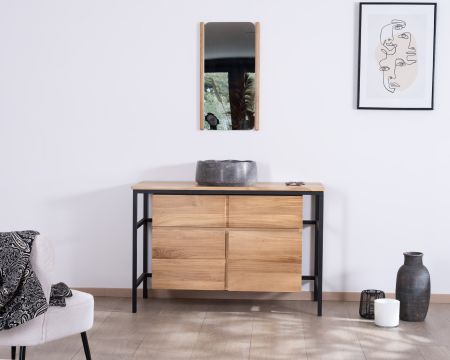 Mobiletto contemporaneo "Wave" da 120 cm in teak con gambe in metallo di design