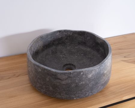 Lavabo con piedistallo rotondo "Stone" in marmo grigio, design puro