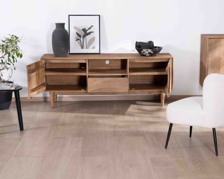 Mobile TV contemporaneo in legno di mango con maniglie integrate e design "Cabure" 160 cm