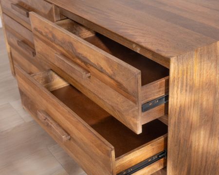 Cassettiera "Presto" in stile retrò in legno di mango e metallo con 6 cassetti a mezza larghezza