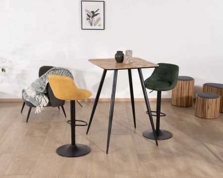 Tavolo bar quadrato "Foster" da 75 cm in teak di recupero con gambe a matita nere