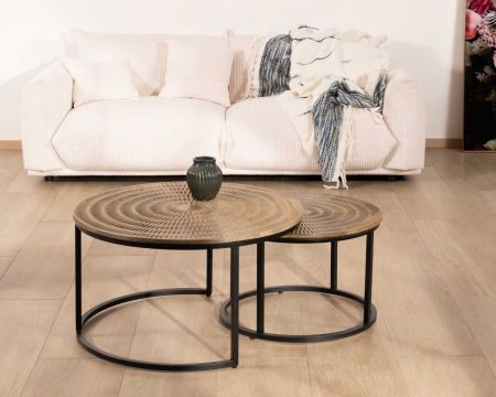 Set di 2 tavolini rotondi neri "Joe" con piano in legno