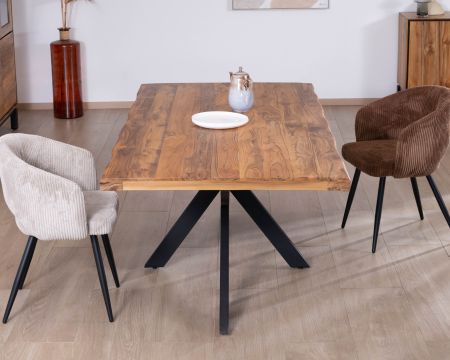 Tavolo da pranzo contemporaneo in legno massiccio "Olonie", 200 cm, gambe incrociate in metallo