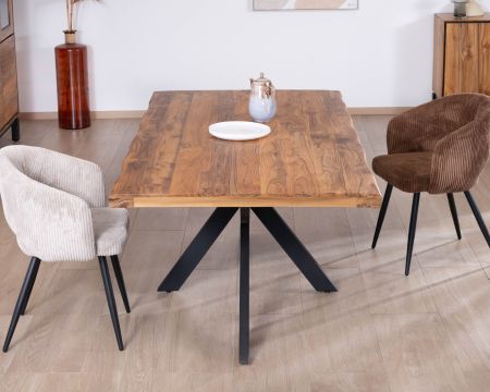Tavolo da pranzo contemporaneo in legno massiccio "Olonie", 200 cm, gambe incrociate in metallo