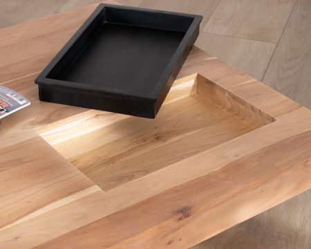 Tavolino quadrato in legno massiccio "Shelley" con contenitore estraibile 100 cm