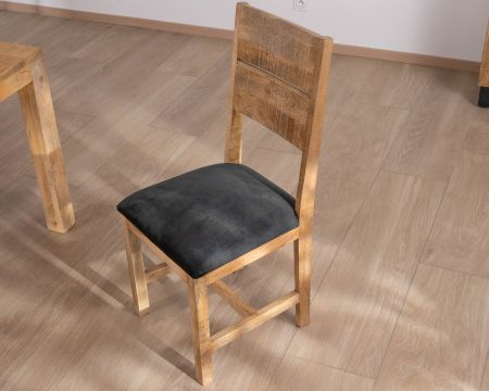 Set di 2 sedie da pranzo "Manoha" in mango grezzo, seduta imbottita in tessuto