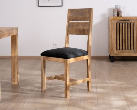Set di 2 sedie da pranzo "Manoha" in mango grezzo, seduta imbottita in tessuto
