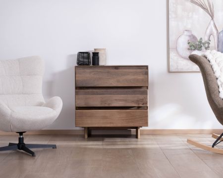 Cassettiera in stile Japandi in legno di mango massiccio "Geta", 3 cassetti ad ampia apertura