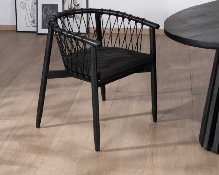 Sedia da pranzo in legno nero "Katue" con corda intrecciata
