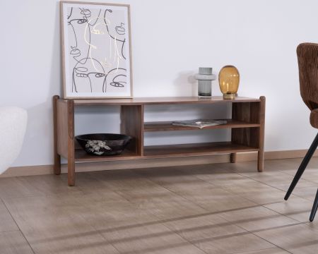 Porta TV in stile giapponese "Yona" da 130 cm in acacia massiccia