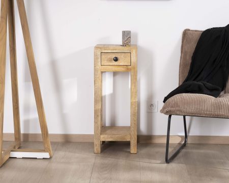 Comodino o piedistallo alto "Manoha" con 1 cassetto in mango H 70 cm