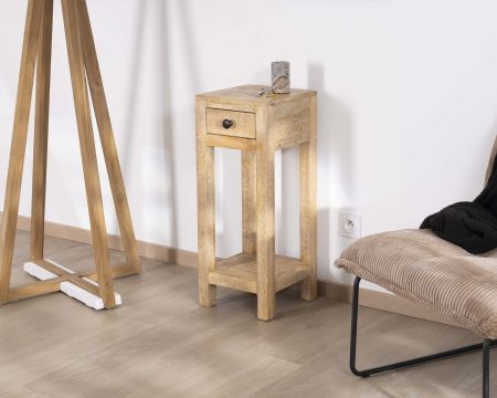 Comodino o piedistallo alto "Manoha" con 1 cassetto in mango H 70 cm