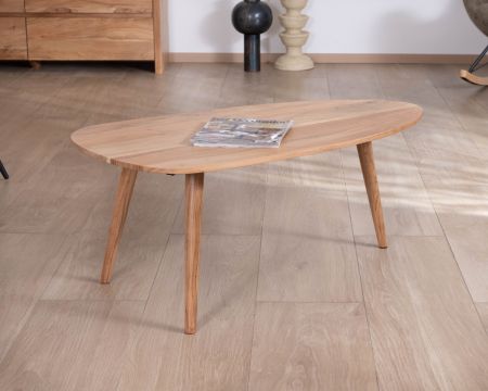 Tavolino a forma di barca in stile scandinavo "Voluto", 110 cm, legno massiccio di acacia