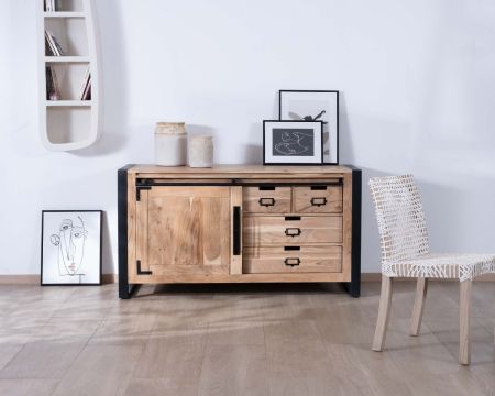 Credenza bassa industriale "Montreal" in legno di acacia naturale e metallo