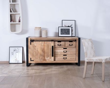 Credenza bassa industriale "Montreal" in legno di acacia naturale e metallo