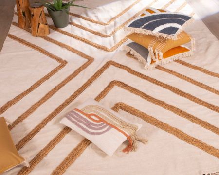 Tappeto "etnico" in cotone beige con juta intrecciata 120 x 180 cm