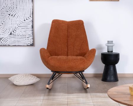 Sedia a dondolo contemporanea "Calista" in tessuto bouclette color ruggine