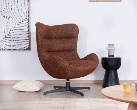 Poltrona girevole retro cocooning "Calista" in tessuto bouclette terracotta