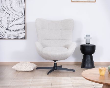 Poltrona girevole "Calista" in tessuto bouclette crema chiaro