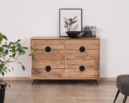 Cassettone retrò a 8 cassetti "Spot" in acacia naturale